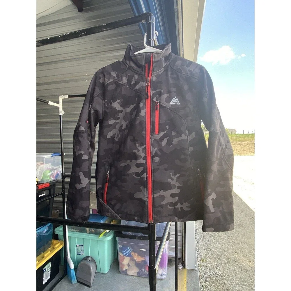 Snozu Youth L 14/16 Extreme Gear Softshell Jacket Black Camo Full Zip Fleece